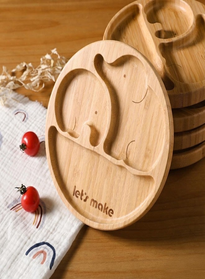 let's make Suction Plates for Baby & Toddler, Bamboo Divided Platter Feeding Dishes with Silicone Fork& Spoon, All-Natural Baby Food Plate Stays for Baby-Led Weaning, Non-Slip Design - Image 4